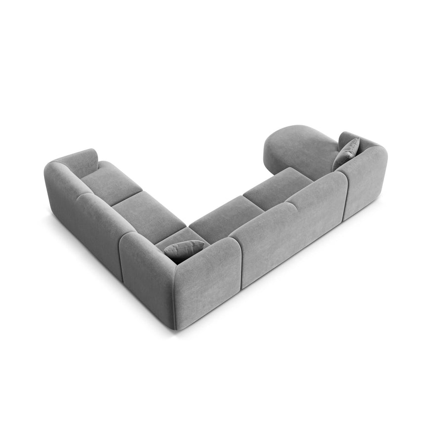 Campi 7-Sitzer Panorama Ecksofa, Rechte Seite, aus Samt in Grau (Vogue 15), Beine aus Schwarzes Plastik, 330x255x70 cm von Cosmopolitan Design – Bild 6