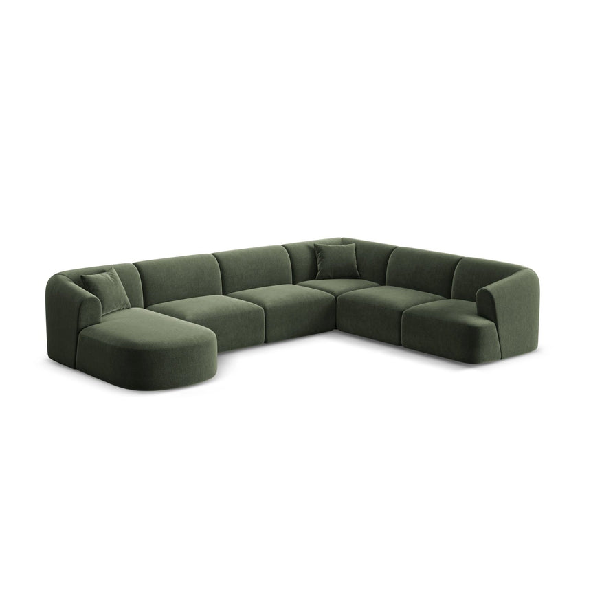 Campi 7-Sitzer Panorama Ecksofa, Rechte Seite, aus Samt in Grün (Vogue 11), Beine aus Schwarzes Plastik, 330x255x70 cm von Cosmopolitan Design – Bild 4