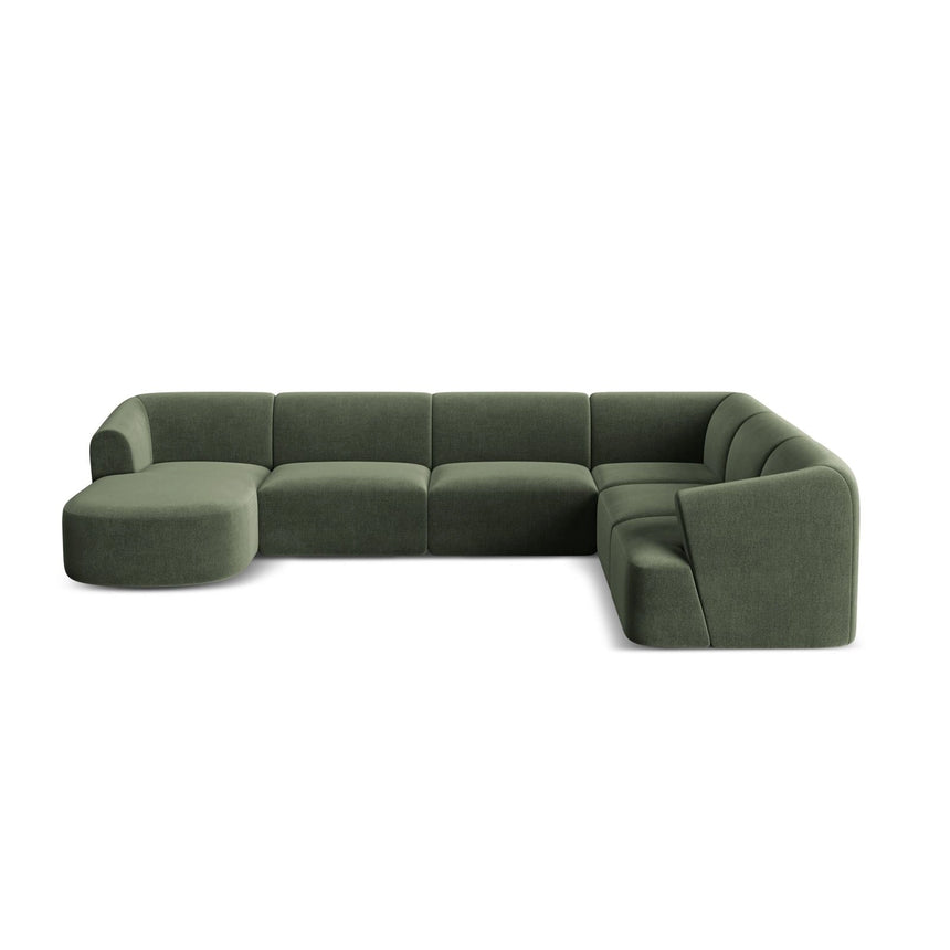 Campi 7-Sitzer Panorama Ecksofa, Rechte Seite, aus Samt in Grün (Vogue 11), Beine aus Schwarzes Plastik, 330x255x70 cm von Cosmopolitan Design – Bild 5