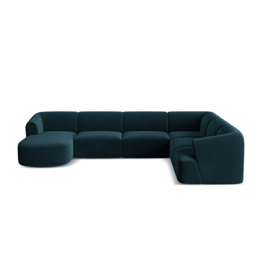 Campi 7-Sitzer Panorama Ecksofa, Rechte Seite, aus Samt in Tiefes Petrol (Vogue 13), Beine aus Schwarzes Plastik, 330x255x70 cm von Cosmopolitan Design – Bild 5