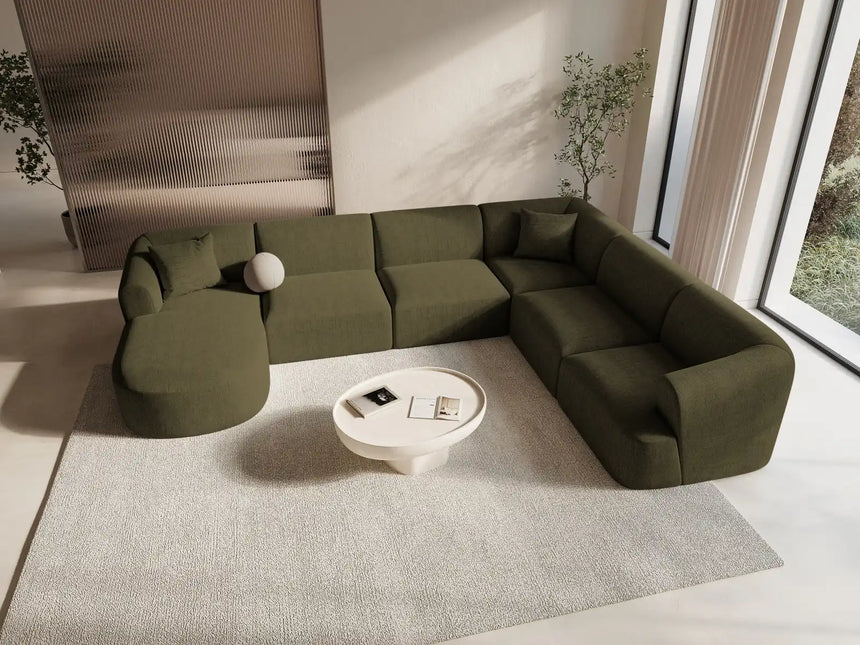 Campi 7-Sitzer Panorama Ecksofa, Rechte Seite, aus Strukturierter Stoff in Grün (Moly 38), Beine aus Schwarzes Plastik, 330x255x70 cm von Cosmopolitan Design – Bild 2
