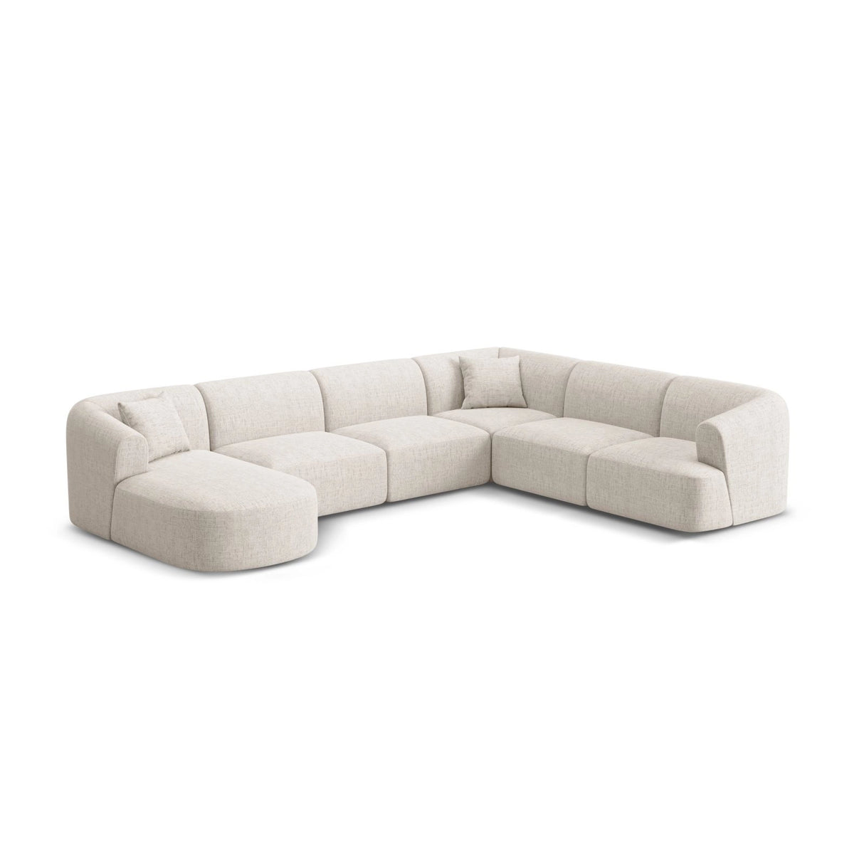 Campi 7-Sitzer Panorama Ecksofa, Rechte Seite, aus Strukturierter Stoff in Hellbeige (Moly 02), Beine aus Schwarzes Plastik, 330x255x70 cm von Cosmopolitan Design – Bild 4