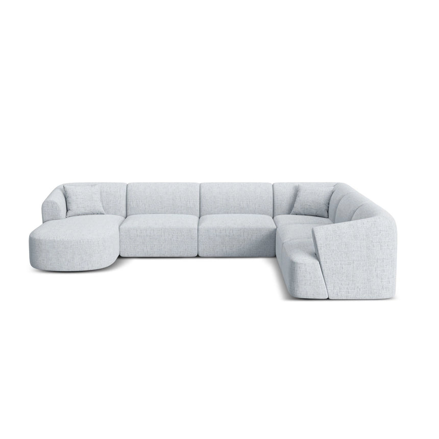 Campi 7-Sitzer Panorama Ecksofa, Rechte Seite, aus Strukturierter Stoff in Hellgrau (Moly 70), Beine aus Schwarzes Plastik, 330x255x70 cm von Cosmopolitan Design – Bild 1