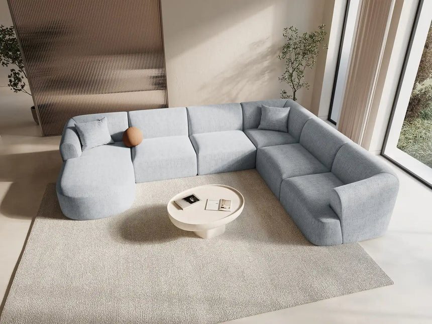 Campi 7-Sitzer Panorama Ecksofa, Rechte Seite, aus Strukturierter Stoff in Hellgrau (Moly 70), Beine aus Schwarzes Plastik, 330x255x70 cm von Cosmopolitan Design – Bild 2