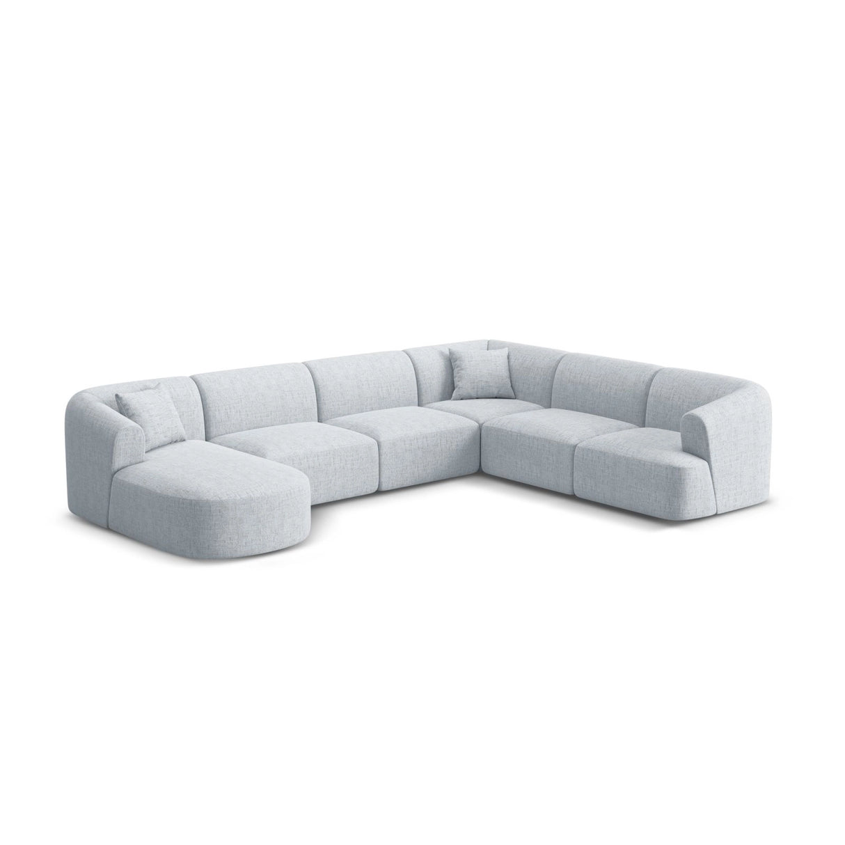 Campi 7-Sitzer Panorama Ecksofa, Rechte Seite, aus Strukturierter Stoff in Hellgrau (Moly 70), Beine aus Schwarzes Plastik, 330x255x70 cm von Cosmopolitan Design – Bild 4