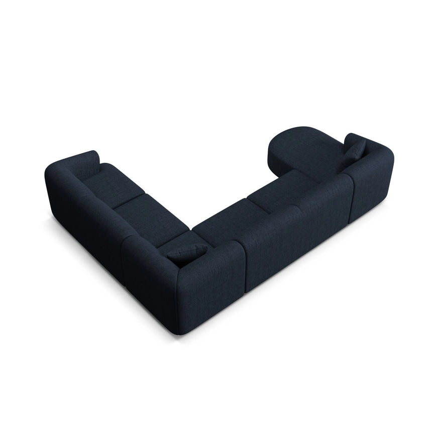 Campi 7-Sitzer Panorama Ecksofa, Rechte Seite, aus Strukturierter Stoff in Königsblau (Moly 79), Beine aus Schwarzes Plastik, 330x255x70 cm von Cosmopolitan Design – Bild 6