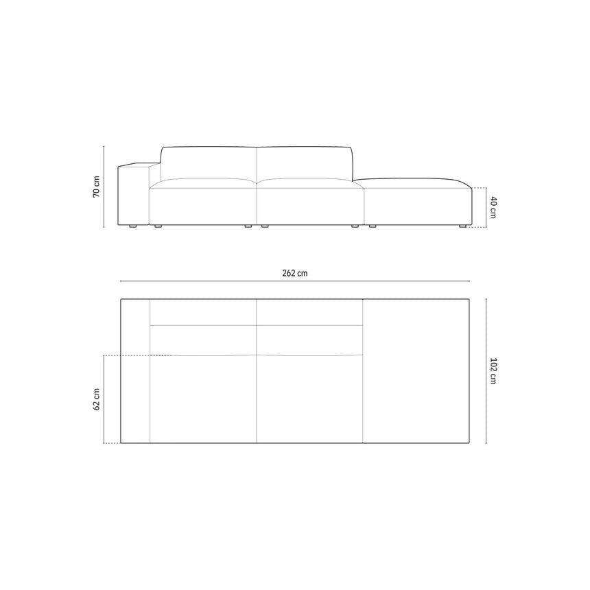 Chicago 3-Sitzer Sofa, Rechtsseitig, aus Chenille in Hellgrau (Haga 06), Beine aus Schwarzes Plastik, 262x102x70 cm von Cosmopolitan Design – Bild 2