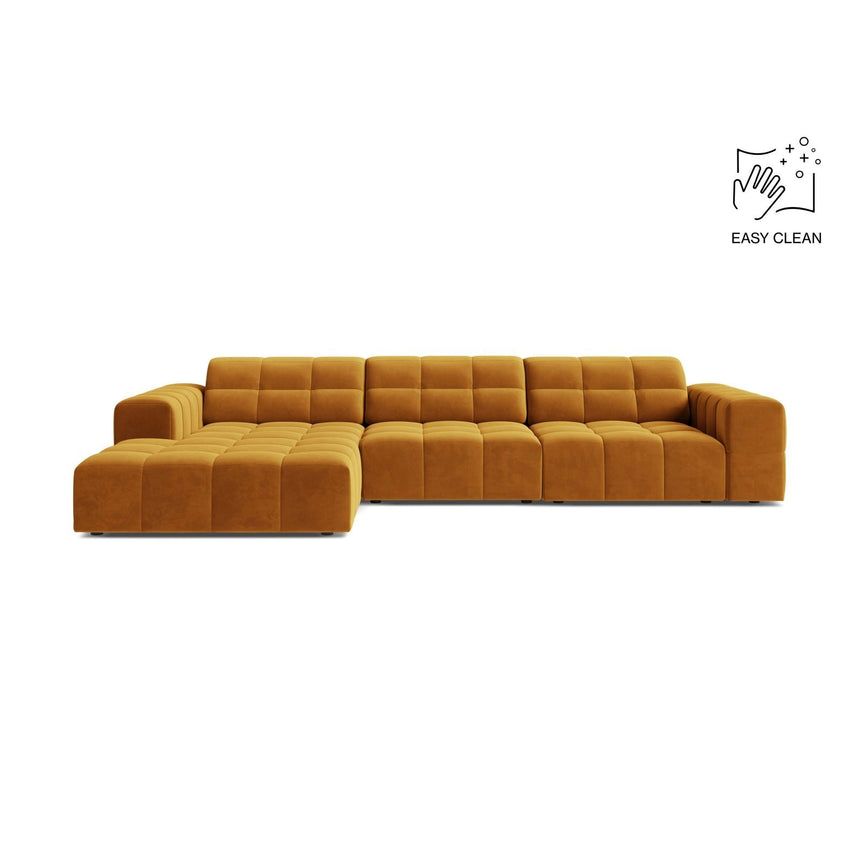 Chicago 4-Sitzer Ecksofa, Linke Seite, aus Samt in Gelb (Venus 2917), 294x167 cm von Cosmopolitan Design – Bild 1