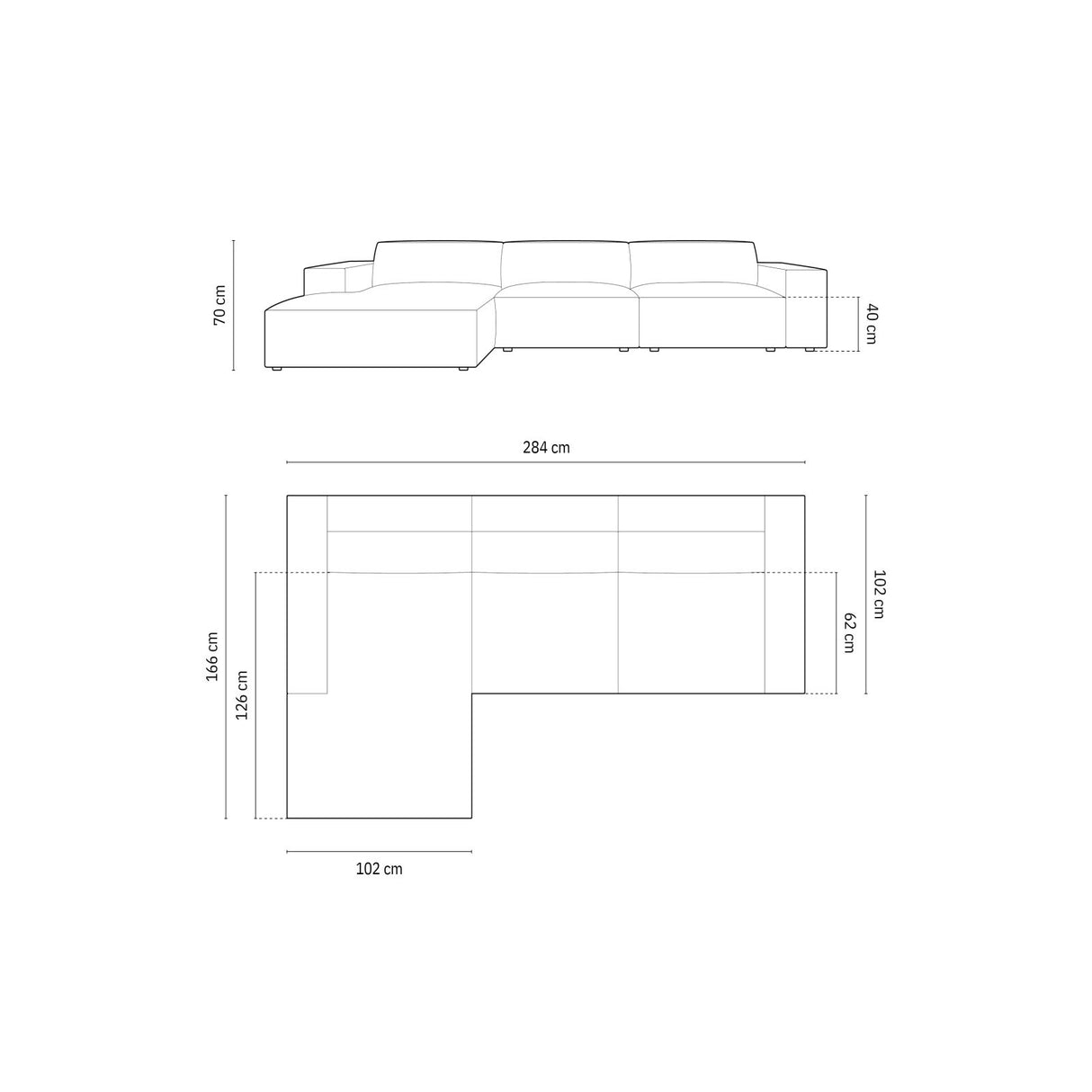 Chicago 4-Sitzer Ecksofa, Linke Seite, aus Samt in Hellgrau (Bluvel 13), 284x166x70 cm von Cosmopolitan Design – Bild 2