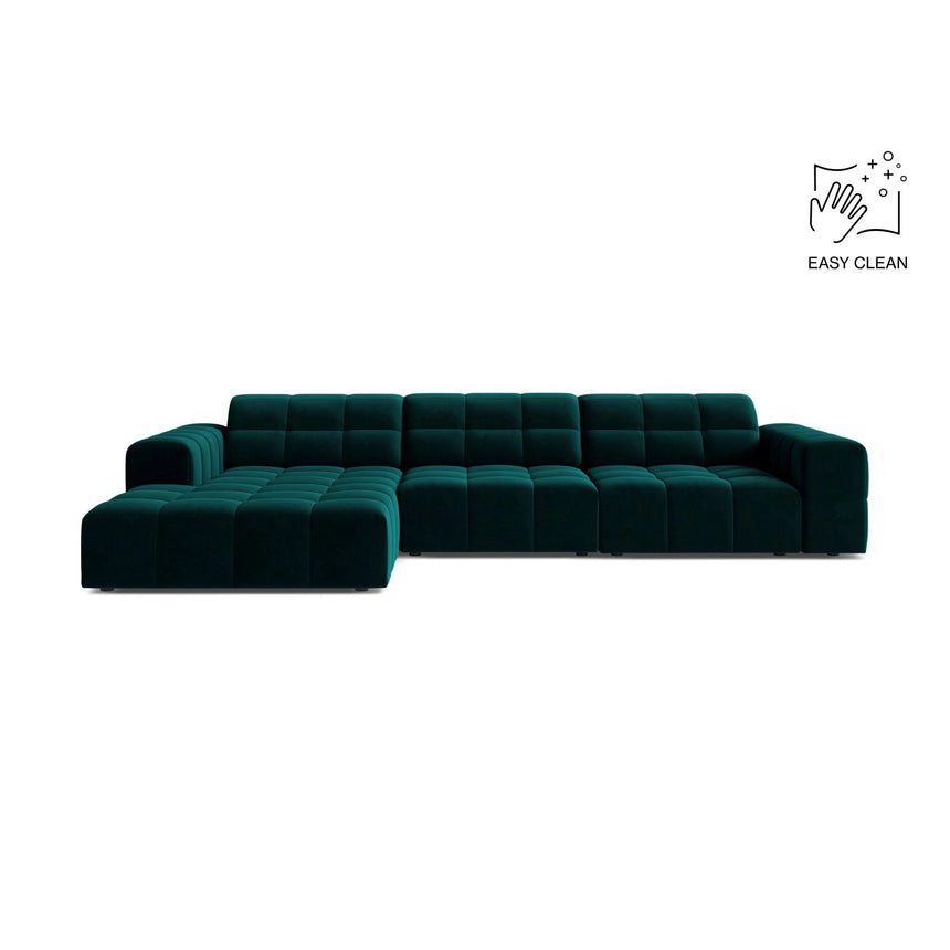 Chicago 4-Sitzer Ecksofa, Linke Seite, aus Samt in Tiefes Petrol (Venus 2911), 294x167 cm von Cosmopolitan Design – Bild 1