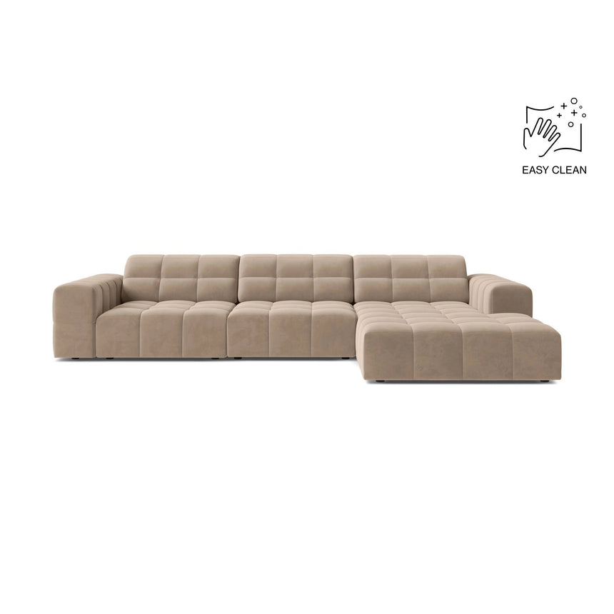 Chicago 4-Sitzer Ecksofa, Rechte Seite, aus Samt in Beige (Venus 2928), 294x167 cm von Cosmopolitan Design – Bild 1