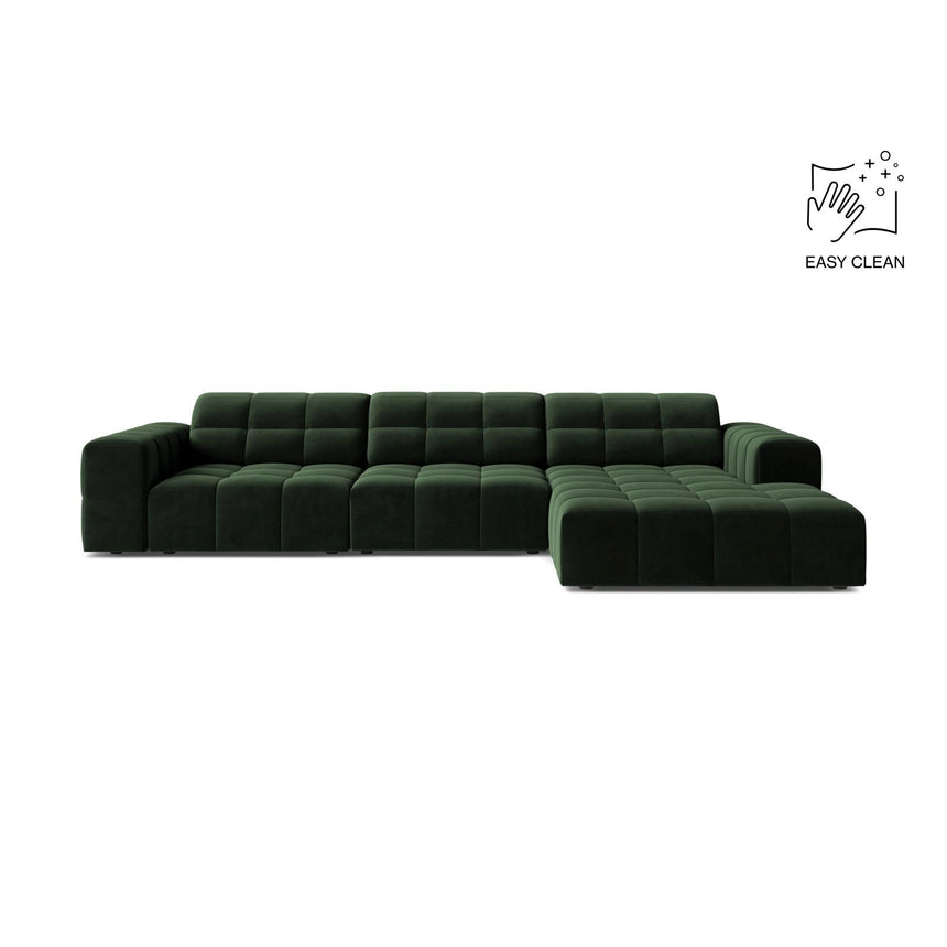 Chicago 4-Sitzer Ecksofa, Rechte Seite, aus Samt in Flaschengrün (Venus 2940), 294x167 cm von Cosmopolitan Design – Bild 1