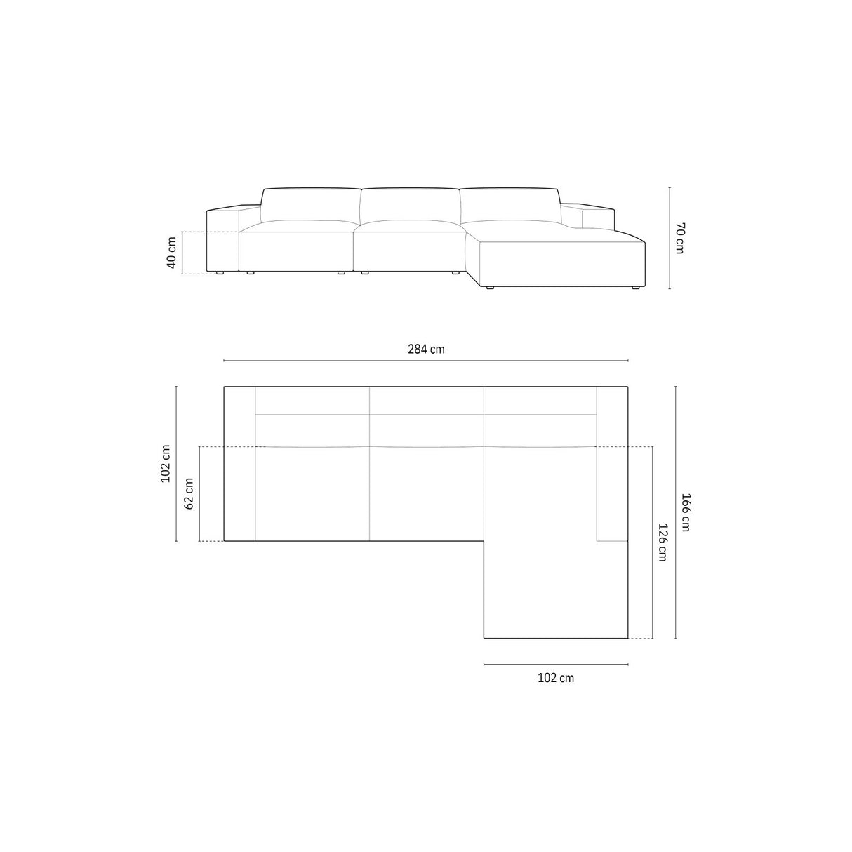 Chicago 4-Sitzer Ecksofa, Rechte Seite, aus Samt in Hellgrau (Bluvel 13), 284x166x70 cm von Cosmopolitan Design – Bild 2