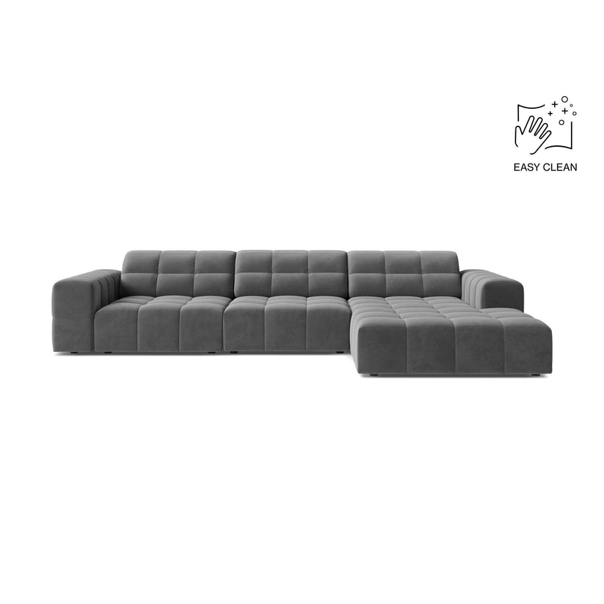 Chicago 4-Sitzer Ecksofa, Rechte Seite, aus Samt in Hellgrau (Venus 2929), 294x167 cm von Cosmopolitan Design – Bild 1
