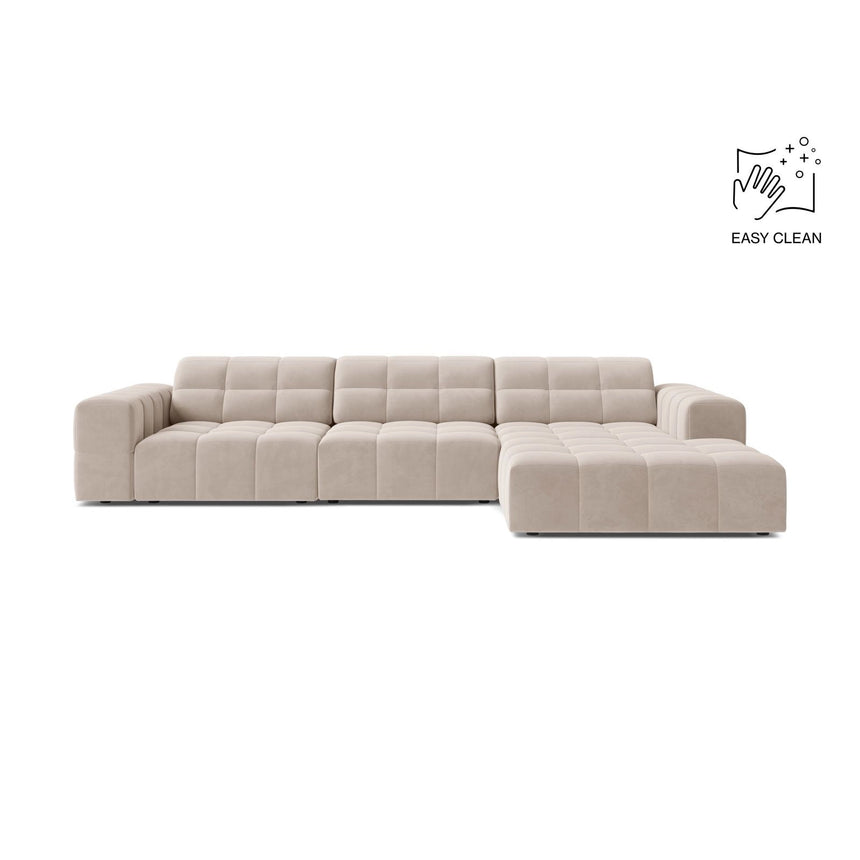 Chicago 4-Sitzer Ecksofa, Rechte Seite, aus Samt in Leichtes Beige (Venus 2927), 294x167 cm von Cosmopolitan Design – Bild 1