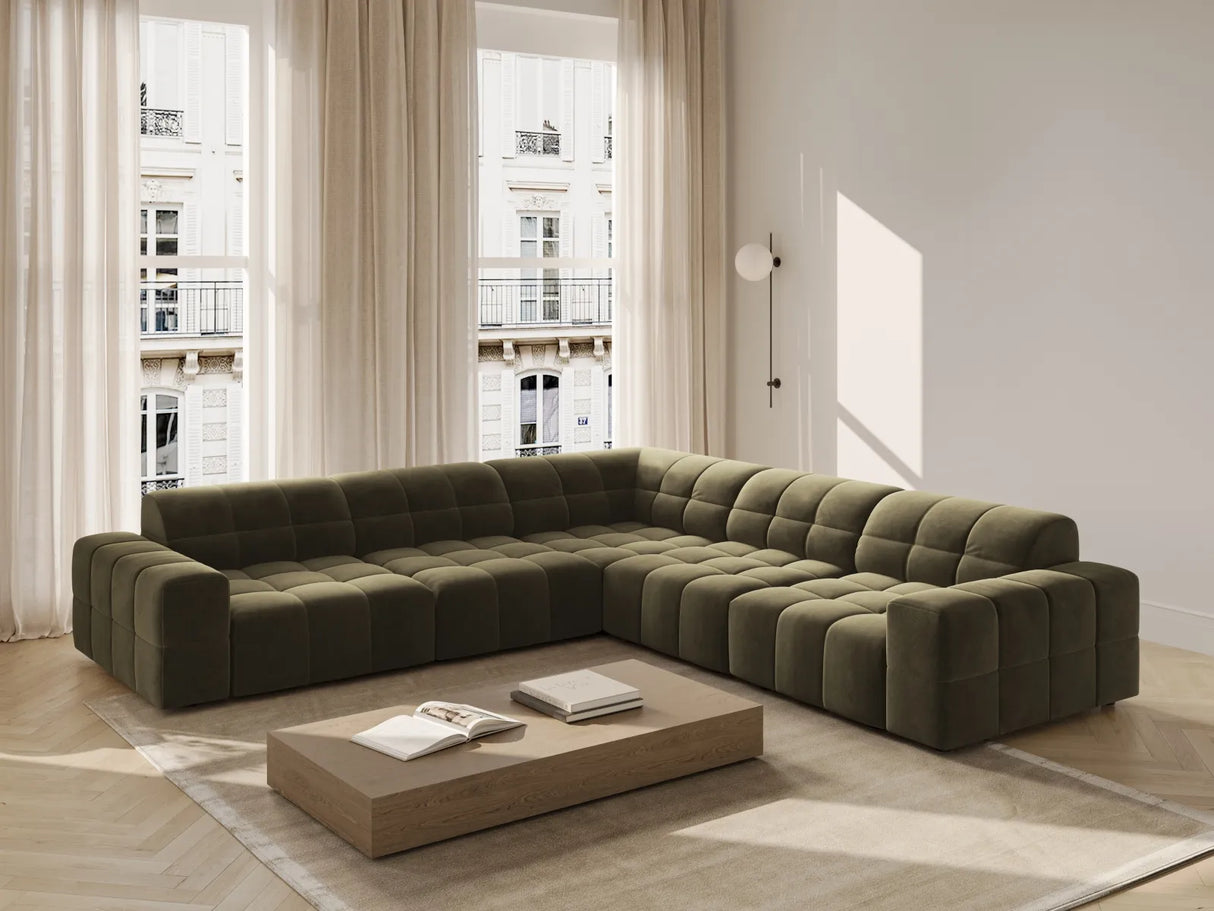Chicago 4-Sitzer Ecksofa, symmetrisch, aus Samt in Grün (Bluvel 77), 287x287x70 cm von Cosmopolitan Design – Bild 2
