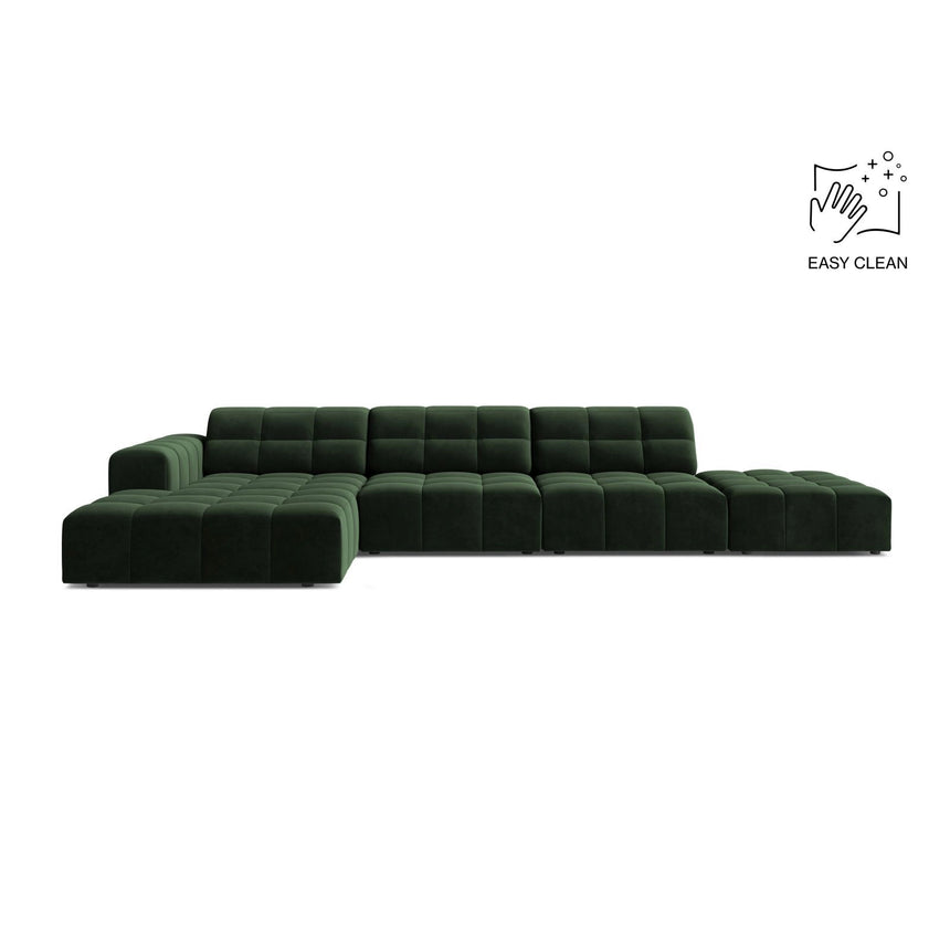 Chicago 5-Sitzer Ecksofa, Linke Seite, aus Samt in Flaschengrün (Venus 2940), 348x167 cm von Cosmopolitan Design – Bild 1