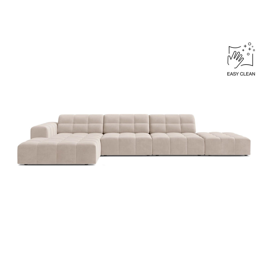 Chicago 5-Sitzer Ecksofa, Linke Seite, aus Samt in Leichtes Beige (Venus 2927), 348x167 cm von Cosmopolitan Design – Bild 1