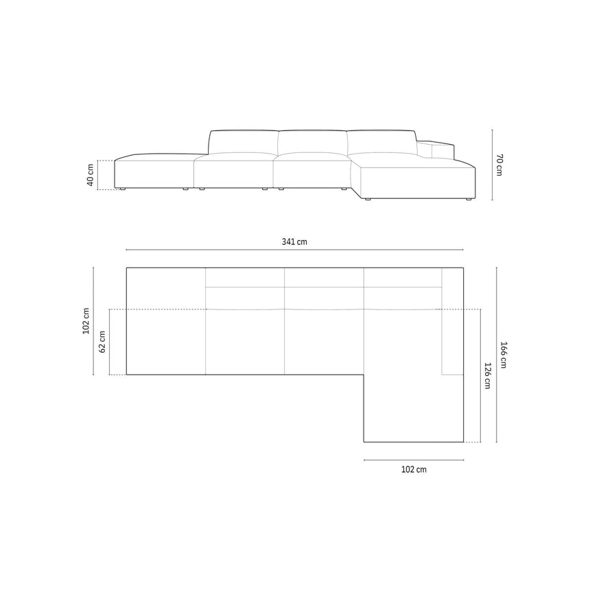 Chicago 5-Sitzer Ecksofa, Rechte Seite, aus Chenille in Grau (Haga 16), 341x166x70 cm von Cosmopolitan Design – Bild 2