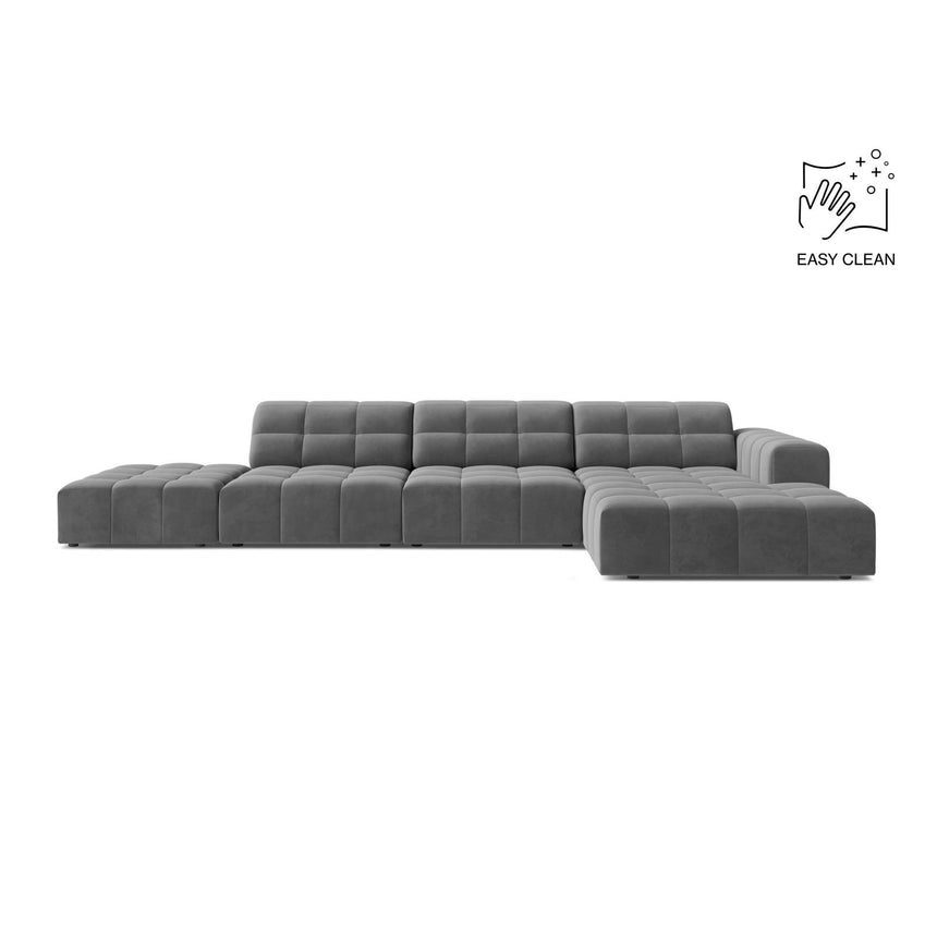 Chicago 5-Sitzer Ecksofa, Rechte Seite, aus Samt in Hellgrau (Venus 2929), 348x167 cm von Cosmopolitan Design – Bild 1