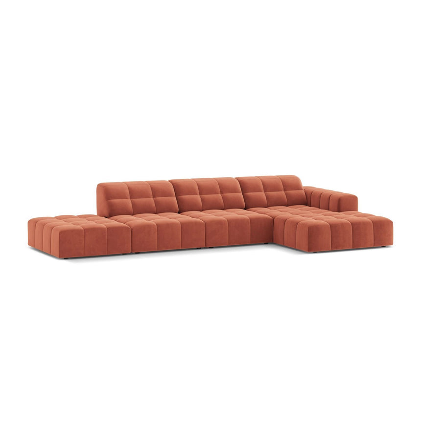 Chicago 5-Sitzer Ecksofa, Rechte Seite, aus Samt in Koralle (Venus 2933), 348x167 cm von Cosmopolitan Design – Bild 3