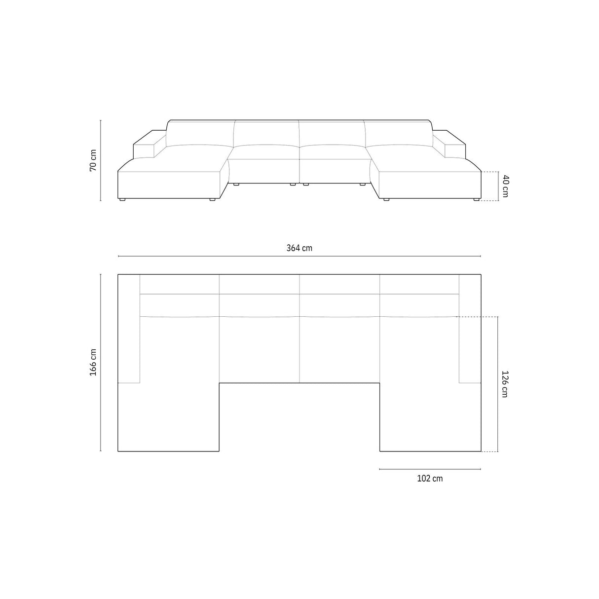 Chicago 6-Sitzer Panorama Sofa aus Samt in Grün (Bluvel 77), Beine in Schwarzes Plastik, 364x166x70 cm von Cosmopolitan Design – Bild 2