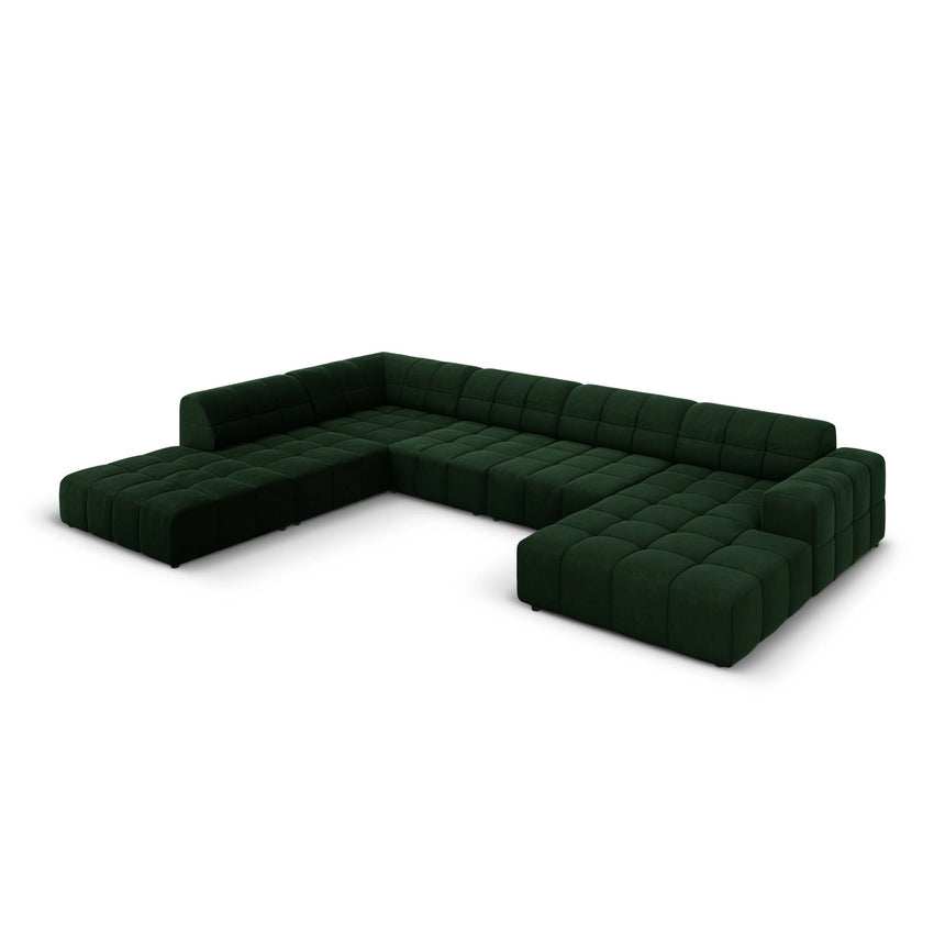 Chicago 7-Sitzer Panorama Ecksofa, Linke Seite, aus Samt in Flaschengrün (Bluvel 78), Beine aus Schwarzes Plastik, 364x262x70 cm von Cosmopolitan Design – Bild 3