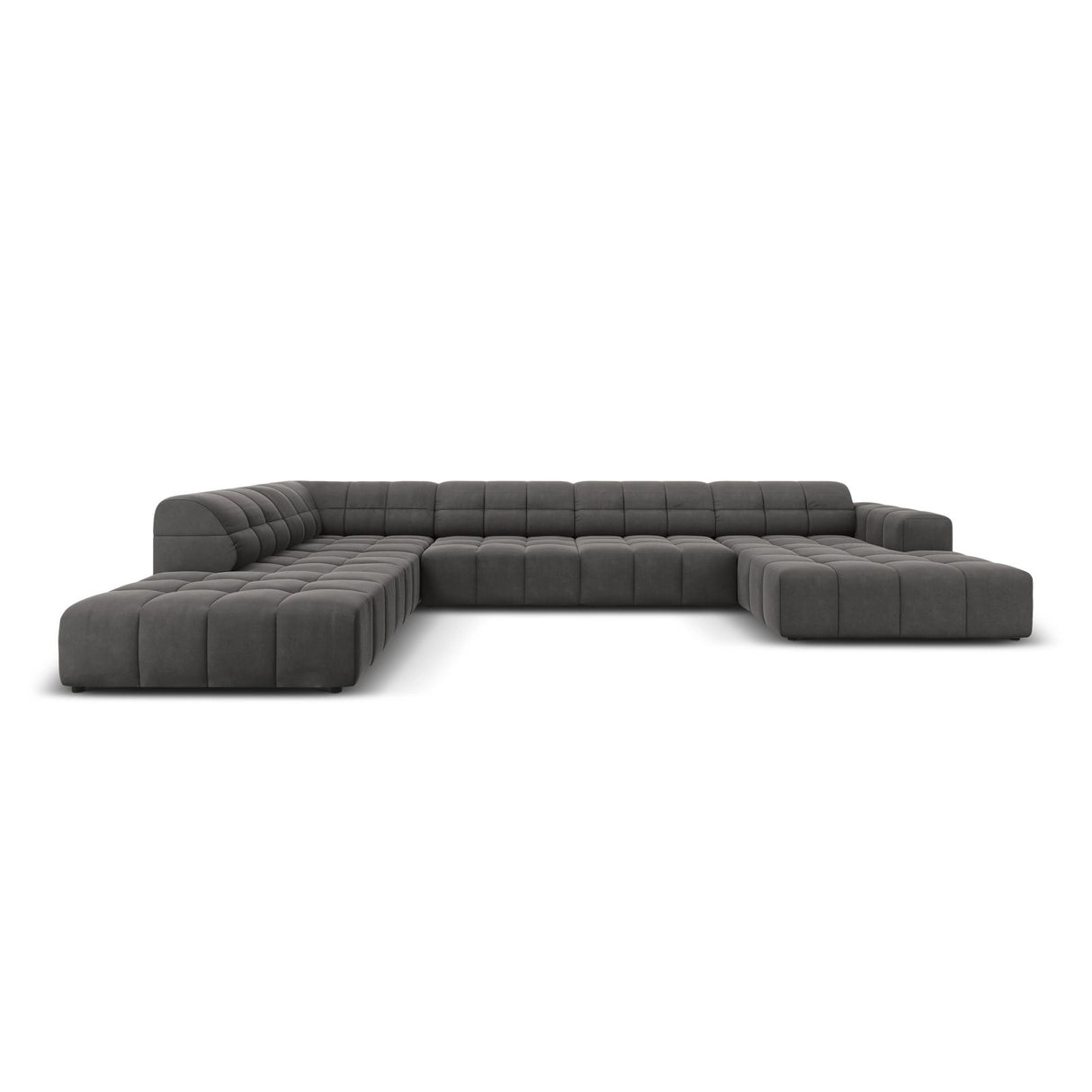 Chicago 7-Sitzer Panorama Ecksofa, Linke Seite, aus Samt in Grau (Bluvel 14), Beine aus Schwarzes Plastik, 364x262x70 cm von Cosmopolitan Design – Bild 1