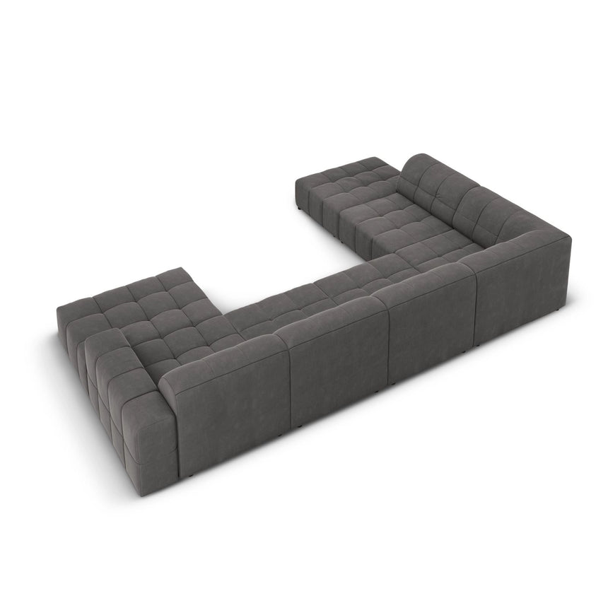 Chicago 7-Sitzer Panorama Ecksofa, Linke Seite, aus Samt in Grau (Bluvel 14), Beine aus Schwarzes Plastik, 364x262x70 cm von Cosmopolitan Design – Bild 4