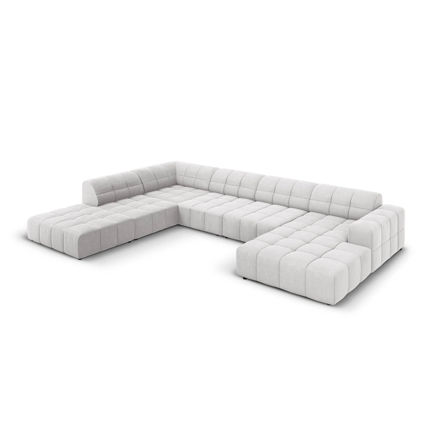 Chicago 7-Sitzer Panorama Ecksofa, Linke Seite, aus Samt in Silber (Bluvel 03), Beine aus Schwarzes Plastik, 364x262x70 cm von Cosmopolitan Design – Bild 3