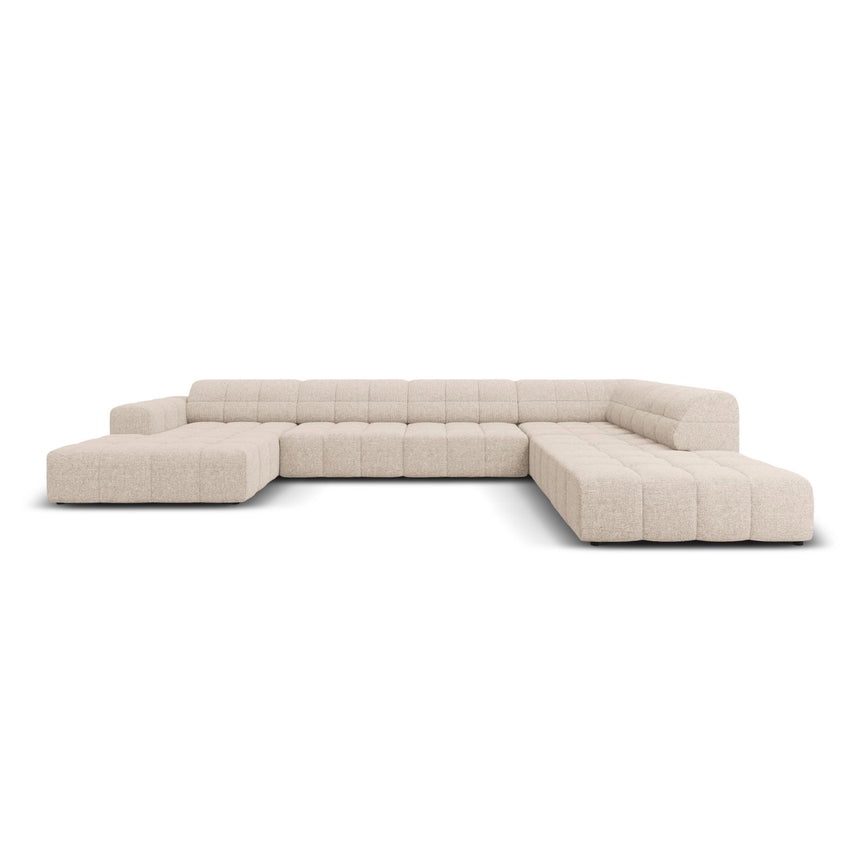 Chicago 7-Sitzer Panorama Ecksofa, Rechte Seite, aus Chenille in Beige (Haga 30), Beine aus Schwarzes Plastik, 364x262x70 cm von Cosmopolitan Design – Bild 1