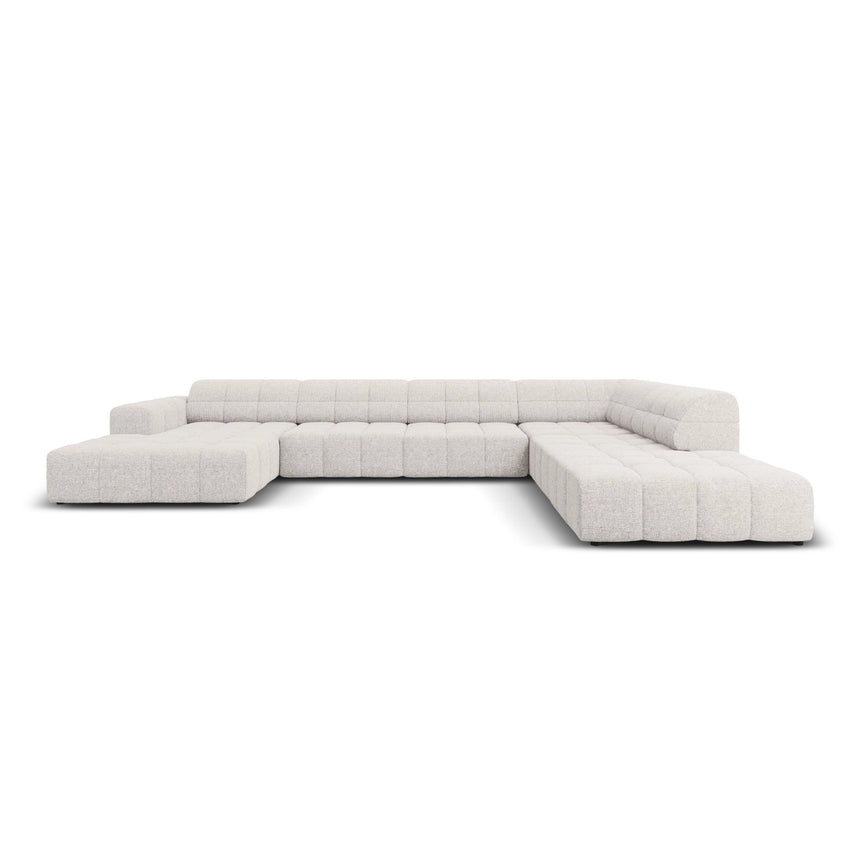 Chicago 7-Sitzer Panorama Ecksofa, Rechte Seite, aus Chenille in Hellgrau (Haga 06), Beine aus Schwarzes Plastik, 364x262x70 cm von Cosmopolitan Design – Bild 1