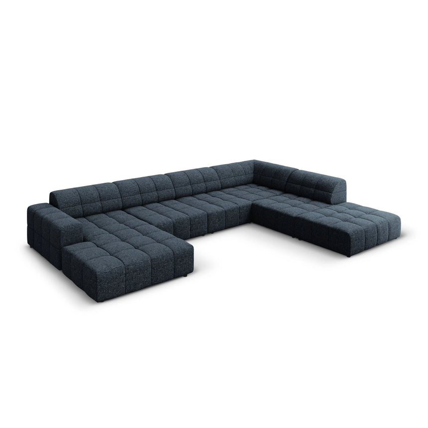 Chicago 7-Sitzer Panorama Ecksofa, Rechte Seite, aus Chenille in Königsblau (Haga 86), Beine aus Schwarzes Plastik, 364x262x70 cm von Cosmopolitan Design – Bild 3