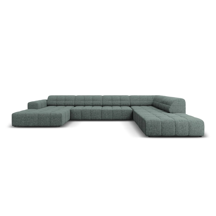 Chicago 7-Sitzer Panorama Ecksofa, Rechte Seite, aus Chenille in Petrol (Haga 78), Beine aus Schwarzes Plastik, 364x262x70 cm von Cosmopolitan Design – Bild 1