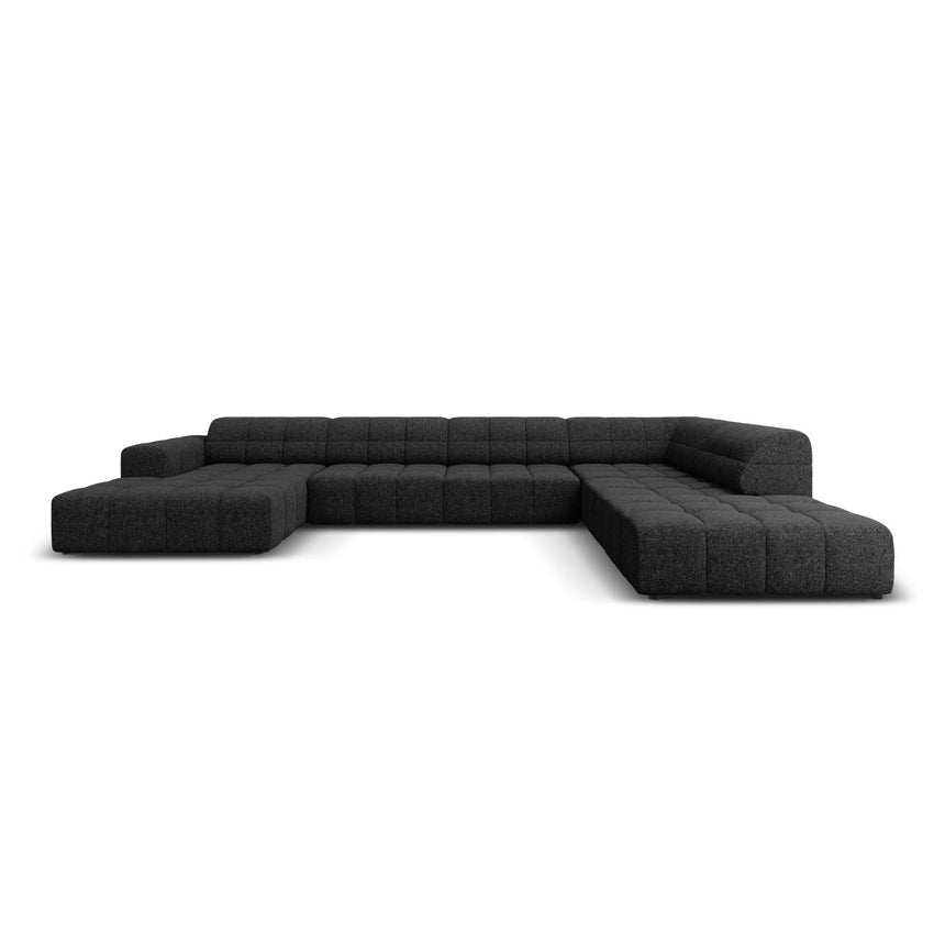 Chicago 7-Sitzer Panorama Ecksofa, Rechte Seite, aus Chenille in Schwarz (Haga 19), Beine aus Schwarzes Plastik, 364x262x70 cm von Cosmopolitan Design – Bild 1