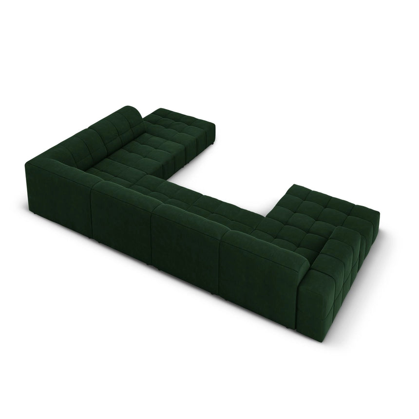 Chicago 7-Sitzer Panorama Ecksofa, Rechte Seite, aus Samt in Flaschengrün (Bluvel 78), Beine aus Schwarzes Plastik, 364x262x70 cm von Cosmopolitan Design – Bild 4