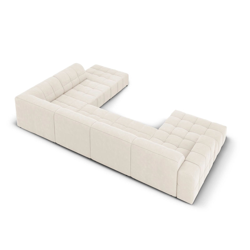 Chicago 7-Sitzer Panorama Ecksofa, Rechte Seite, aus Samt in Hellbeige (Bluvel 22), Beine aus Schwarzes Plastik, 364x262x70 cm von Cosmopolitan Design – Bild 4