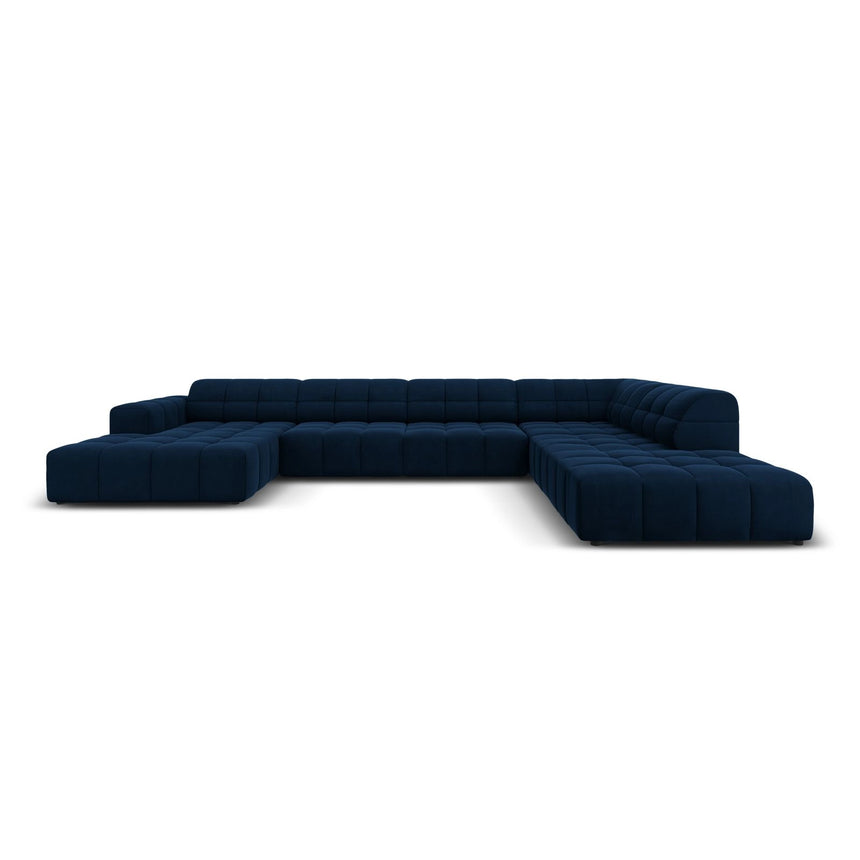 Chicago 7-Sitzer Panorama Ecksofa, Rechte Seite, aus Samt in Königsblau (Bluvel 86), Beine aus Schwarzes Plastik, 364x262x70 cm von Cosmopolitan Design – Bild 1