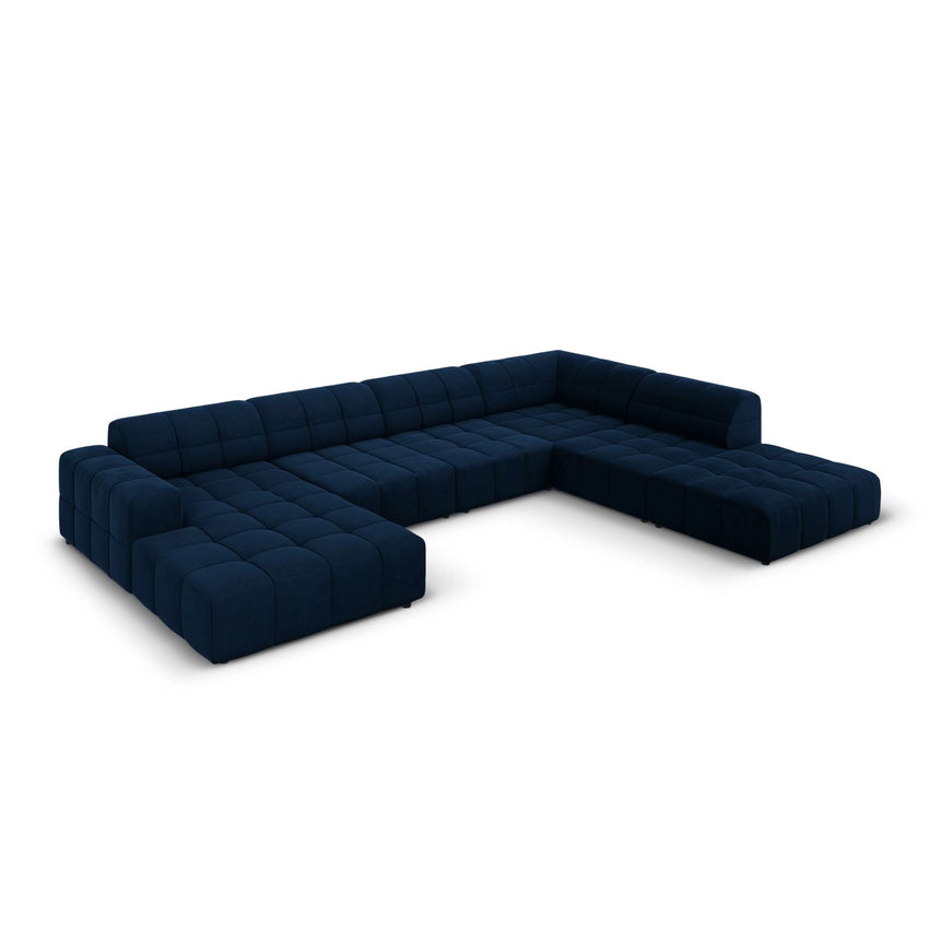 Chicago 7-Sitzer Panorama Ecksofa, Rechte Seite, aus Samt in Königsblau (Bluvel 86), Beine aus Schwarzes Plastik, 364x262x70 cm von Cosmopolitan Design – Bild 3