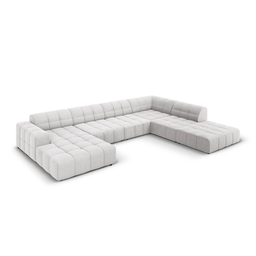 Chicago 7-Sitzer Panorama Ecksofa, Rechte Seite, aus Samt in Silber (Bluvel 03), Beine aus Schwarzes Plastik, 364x262x70 cm von Cosmopolitan Design – Bild 3