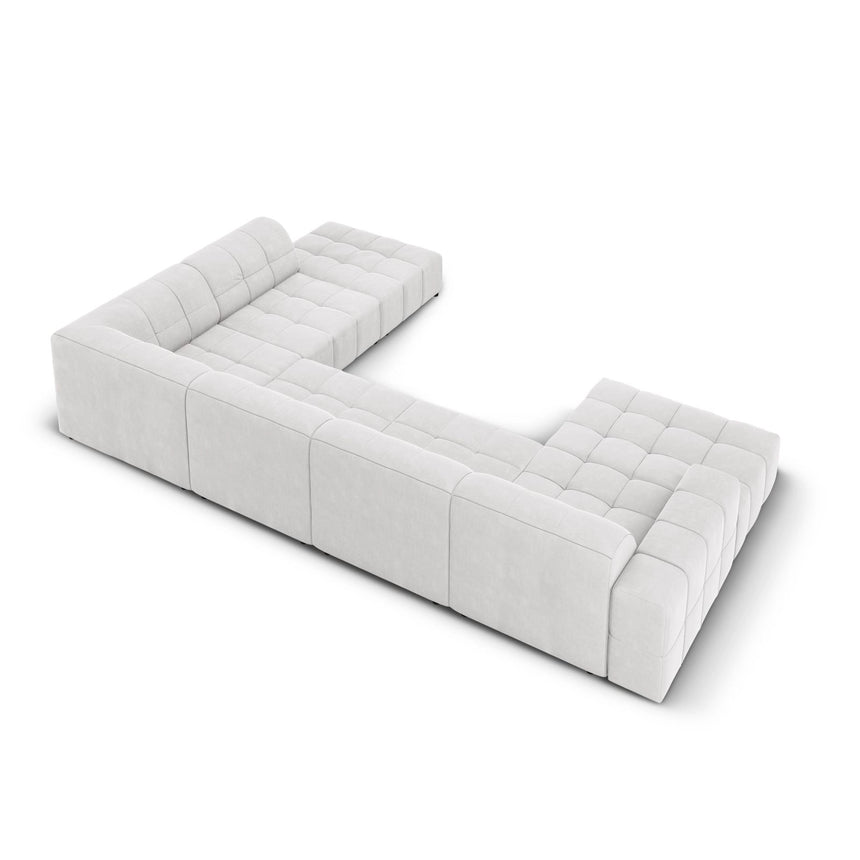 Chicago 7-Sitzer Panorama Ecksofa, Rechte Seite, aus Samt in Silber (Bluvel 03), Beine aus Schwarzes Plastik, 364x262x70 cm von Cosmopolitan Design – Bild 4