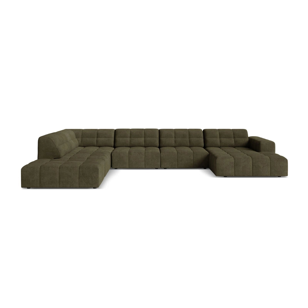 Chicago 7-Sitzer Panoramasofa, Linke Seite, aus Chenille in Grün (Eden 12 Olive), 375x263 cm von Cosmopolitan Design – Bild 1