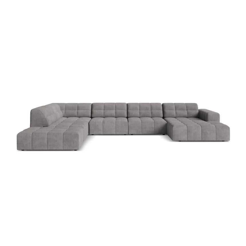 Chicago 7-Sitzer Panoramasofa, Linke Seite, aus Chenille in Hellgrau (Eden 18 Grey), 375x263 cm von Cosmopolitan Design – Bild 1
