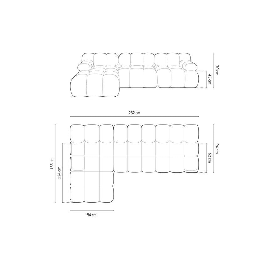 Cortina Modulares 4-Sitzer Ecksofa, Linke Seite, aus Samt in Schwarz (Bluvel 19), 282x155 cm von Cosmopolitan Design – Bild 2