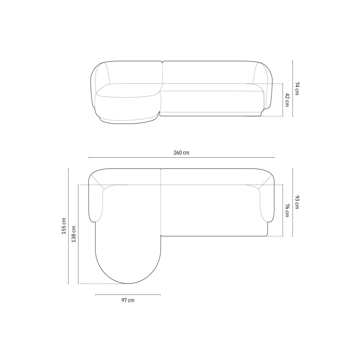 Gomera 4-Sitzer Ecksofa, Linke Seite, aus Samt in Terrakotta (Salvador 14), 260x155x74 cm von Cosmopolitan Design – Bild 2