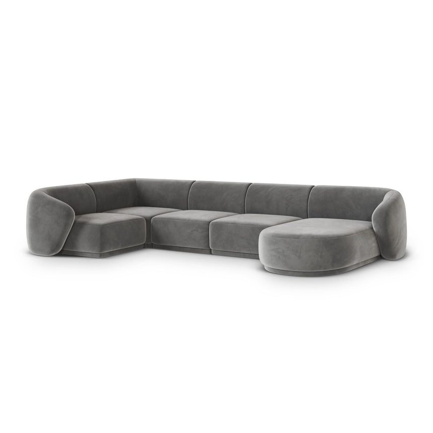 Gomera 6-Sitzer Panorama Ecksofa, Linke Seite, aus Samt in Grau (Salvador 17), Beine aus Schwarzes Plastik, 336x166x74 cm von Cosmopolitan Design – Bild 3