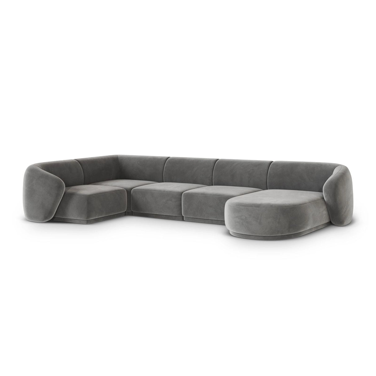 Gomera 6-Sitzer Panorama Ecksofa, Linke Seite, aus Samt in Grau (Salvador 17), Beine aus Schwarzes Plastik, 336x166x74 cm von Cosmopolitan Design – Bild 3