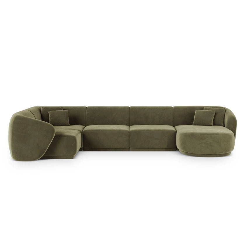 Gomera 6-Sitzer Panorama Ecksofa, Linke Seite, aus Samt in Grün (Salvador 8), Beine aus Schwarzes Plastik, 336x166x74 cm von Cosmopolitan Design – Bild 1