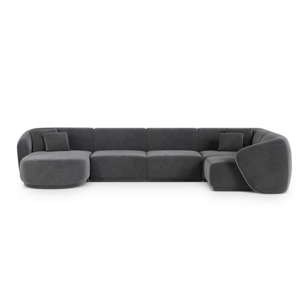 Gomera 6-Sitzer Panorama Ecksofa, Rechte Seite, aus Samt in Dunkelgrau (Salvador 18), Beine aus Schwarzes Plastik, 336x166x74 cm von Cosmopolitan Design – Bild 1
