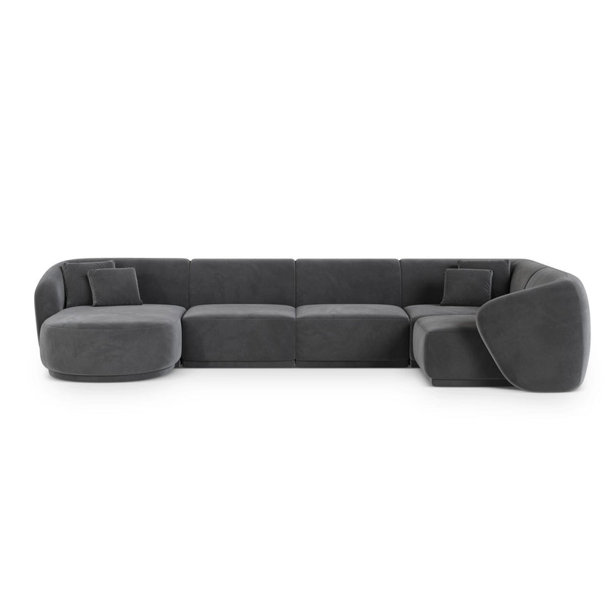 Gomera 6-Sitzer Panorama Ecksofa, Rechte Seite, aus Samt in Dunkelgrau (Salvador 18), Beine aus Schwarzes Plastik, 336x166x74 cm von Cosmopolitan Design – Bild 1